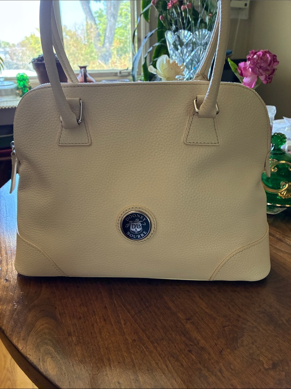 Dooney & Bourke Bag Cream Pebble Leather Satchel Excellent